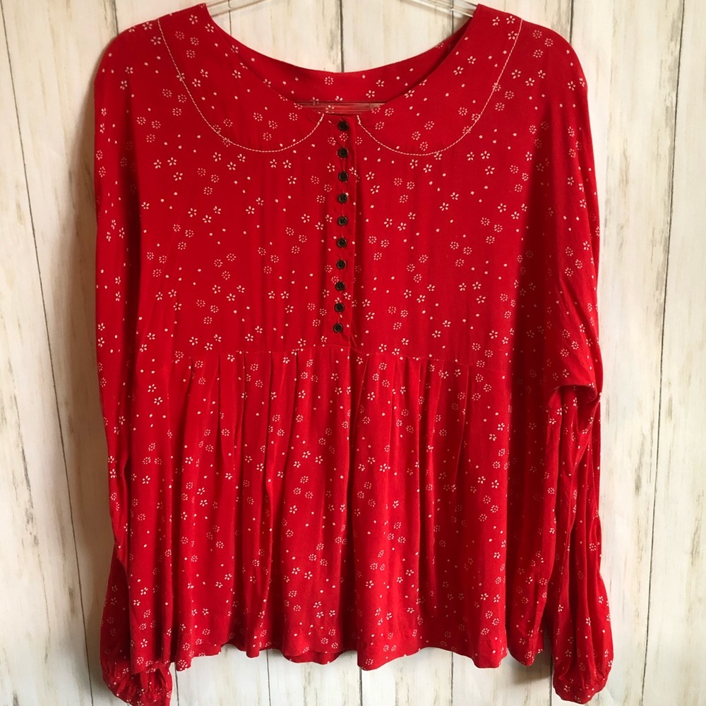 FREE PEOPLE Retro Floral Long Sleeve Highwaist Top